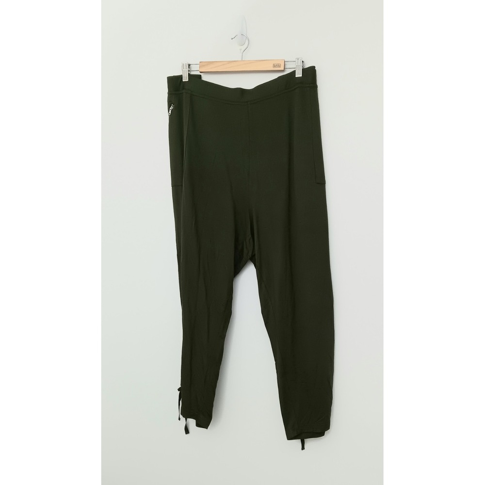 Susan Graver Weekend Pants Women's Size 4X Crop Green Ruching Detail Zip Pockets